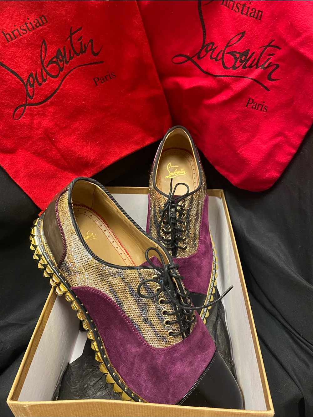 Christian Louboutin Men's Purple Suede & Leather Lace-Up Oxfords. Size 41